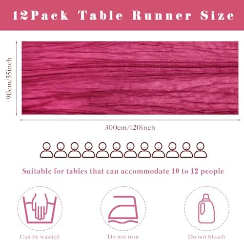 12 Pieces Hot Pink Cheesecloth Table Runners 10FT Gauze Fabric Runner for Tables Boho Table Runner Decoration Rustic Sheer Runner for Wedding Birthday Baby Bridal Shower Party (35 x 120 Inches Long)