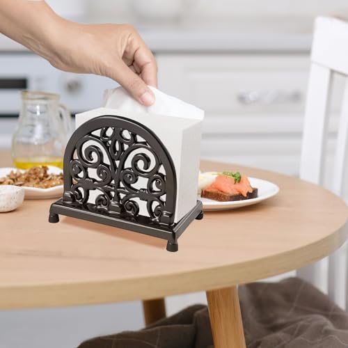 JOGREFUL Cast Iron Napkin Holder, Kitchen Organizer Scrollwork Latte Gold