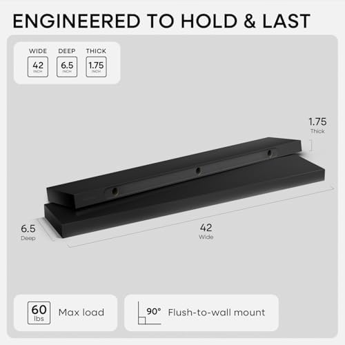 Homeforia 42 Inch Floating Shelves, High-End Solid Pine Wood, Set of 2