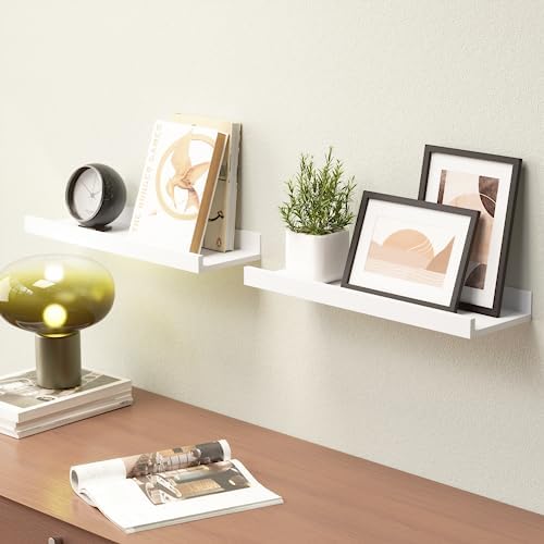Boswillon Floating Shelves Set of 2, Small Wall Shelf with Lip, 16in, White