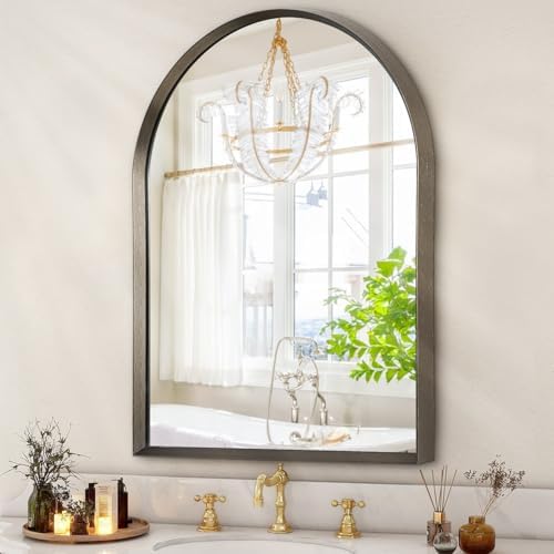 Arched Mirrors for Wall, Brushed Metal Frame Mirror, Arch Bathroom Vanity Mirror for Living Room Bedroom Mantel Entryway Hallways Home Decor Aluminum Alloy Frame 20"x16"