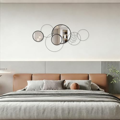4 PCS Round Wall Mirror,Black Metal Framed Circle Mirror Set Modern Decorative Mirrors for Living Room Bedroom Entryway Bathroom 16x32 Inch Home Decor