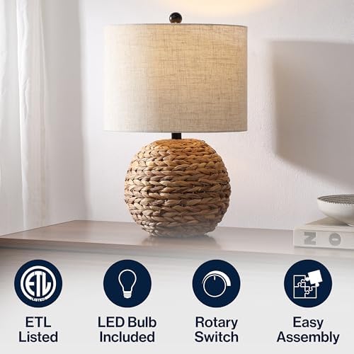 JONATHAN Y Camilo Coastal Woven Rattan Globe Table Lamp 21.5", Brown