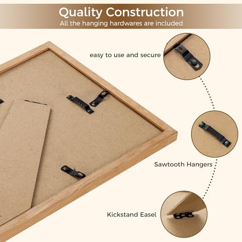 Fun Memories 8x10 Oak Picture Frame for Wall, 8x10 Frame with Matted to 5x7, Solid Wood Picture Frames for Wall Art Photo and Prints (Beige, 3 Pack)