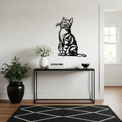 Otoolling Cat Wall Art Decor Black Metal Wall Sculptures for Cat Lovers 11.8 x 8.6 Inch Cats Sign Therian Decor for Living Room Bedroom Kitchen Home Decoration