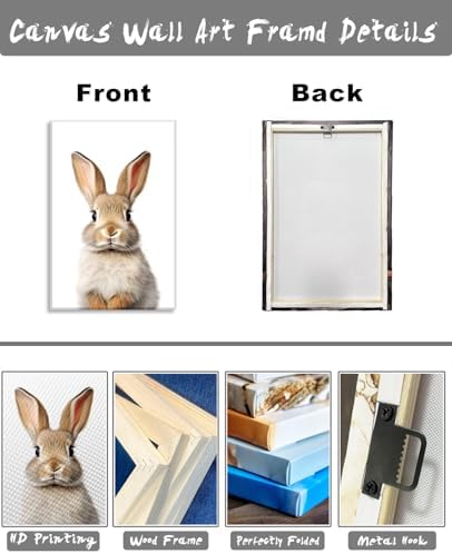 LYUNSHUO Bunny Canvas Wall Art Nursery Wall Decor Cute Rabbit Picture White Poster Animal Painting Minimalism Artwork for Kids Room Living Room Bedroom Home Decorations - 16.00"x24.00"