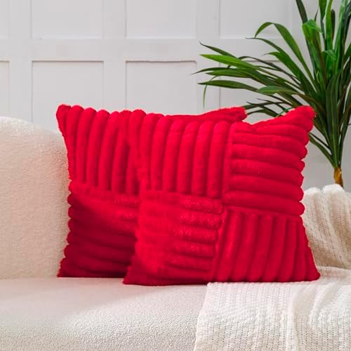All Smiles Red Christmas Decorative Throw Pillow Covers 18x18 Set of 2