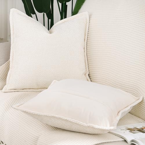 MADIZZ Decorative Chenille Velvet Throw Pillow Covers Set of 2 Soft Boho Textured Neutral Couch Throw Pillow for Bed Modern Farmhouse Home Decor for Sofa Livingroom Cream 20x20 Inch
