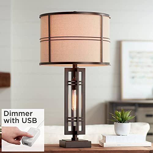 Trenton 28" Tall Table Lamp Night Light Dimmer and USB Charging Port Rustic