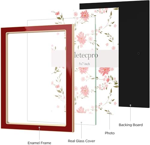 eletecpro 5x7 Enamel Picture Frame with Real Glass Cover, Red, 1-Pack