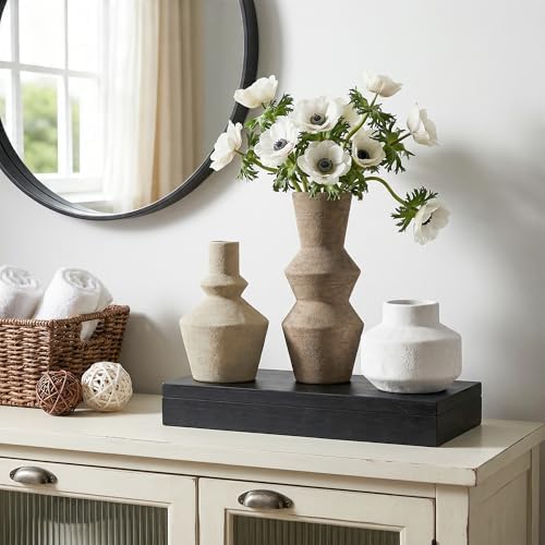DREAMLOOM Modern Modern Ceramic Vase Set of 3, Brown | Funnel Shaped, Farmhouse Rustic, Pampas Grass, Home Decor, Living Room Bedroom Kitchen Shelf Centerpiece