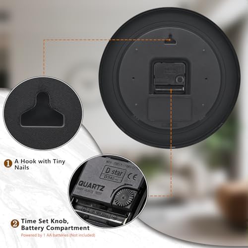 Modern Wall Clock, 10 Inch Silent Non-Ticking Battery Operated – Easy to Read Minimalist Design Quartz Analog Clock – Stylish Home Decor for Living Room, Bedroom, Kitchen, Office (Black, 10 Inch)