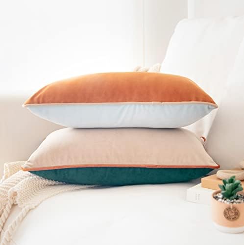 MONDAY MOOSE Decorative Throw Pillow Covers Cushion Cases, Set of 2 Soft Velvet Modern Double-Sided Designs, Mix and Match for Home Decor, Pillow Inserts Not Included (12x20 inch, Orange/Green)