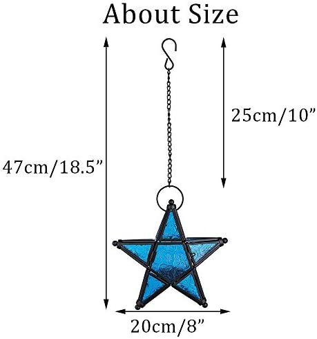 Stunning Star Glass Votive Tea Light Candle Holder Hanging Lighting Lantern Wedding Birthday Party Home Garden Decoration (Blue)