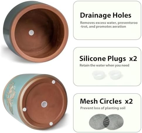 Terracotta Pots, 6+4 Inch Plant Pots, 2 Pcs with Drainage Holes