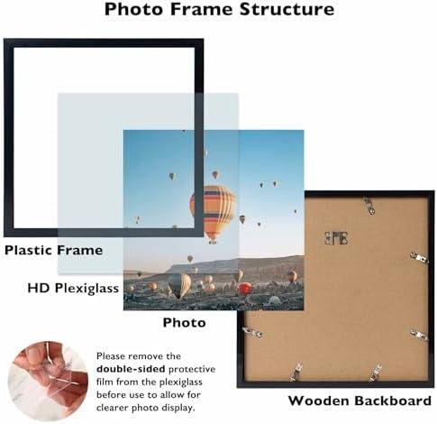 JCJMY 10x10 Picture Frame Set of 6 Black for Wall Hanging, Wall Mounting Horizontally or Vertically, 10 x 10 Square Wall Gallery Poster Photo Frame with Shatter Resistant Plexiglass,6 Pack, Black
