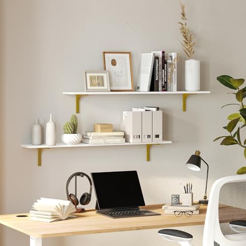 DINZI LVJ Long Wall Shelves, 31.5Inch Wooden Wall Mounted Shelves, Set of 4