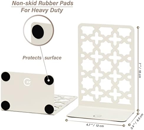 CNK Book Ends Bookends for Decorative Books Holder Bookend Shelves End Hold Heavy Duty Holders Stoppers Metal Stopper Cute Boho Bookshelf Holds Cookbook Office Home Set of 2 Bookends Pair White
