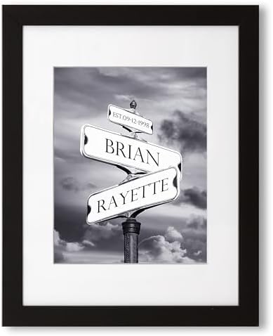 A&T ARTWORK Black and White Street Sign Photo Prints Gift,includes Names and the Date Unique Gift for the Anniversary.14x11 inches with Mat UNFRAMED