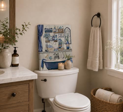 Navy Blue Bathroom Rules Canvas Wall Art Blue Farmhouse Toilet Painting Picture Wall Decor Poster Prints Artwork for Washroom Lavatory Home Decoration
