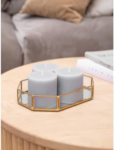 CANDWAX 3x3 Pillar Candles Set of 3 - Rustic Unscented No Drip Light Gray Candles for Home Decor, Weddings, Centerpieces