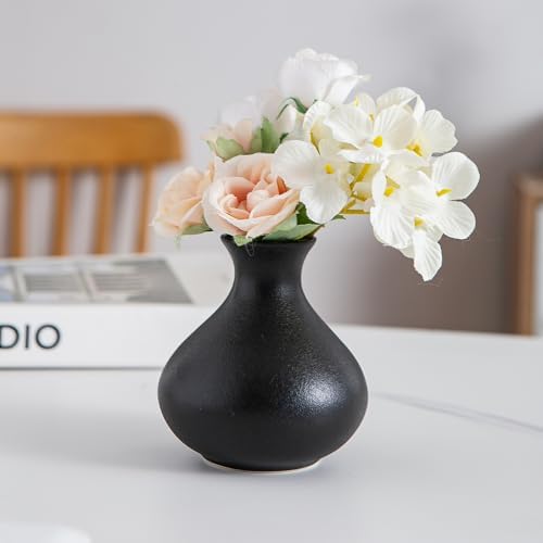 Black Ceramic Bud Vase Set of 5, Mini Vases for Flowers, Decorative Small Vases for Home Decor, Boho Wedding Centerpieces, Living Room, Dining Table & Shelf Decor