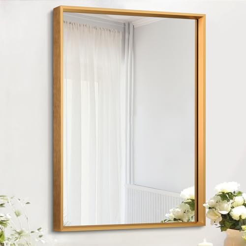 AAZZKANG Bathroom Mirror Rectangular Decorative Metal Mirrors for Wall with Frame Bedroom Living Room Home Decor Gold 20"x16"
