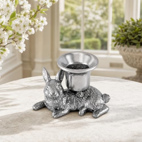Arthur Court Aluminum Bunny Candle Holder - Elegant Taper Candlestick for Easter Decor - 2.25 inch Tall x 3.5 inch Wide