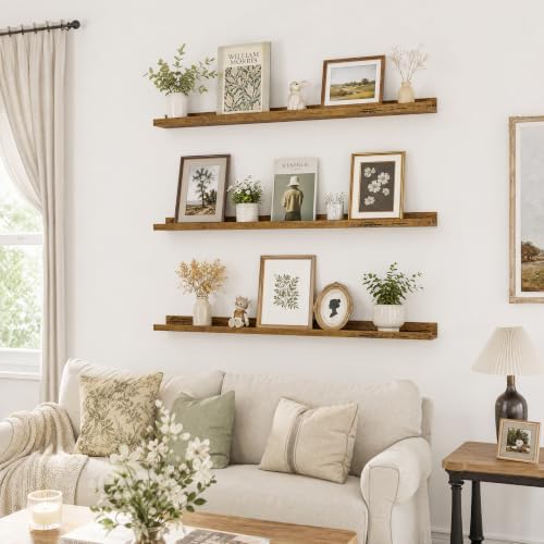 Axeman 20 Inch Floating Shelves, Brown Picture Ledge Shelf Set of 3