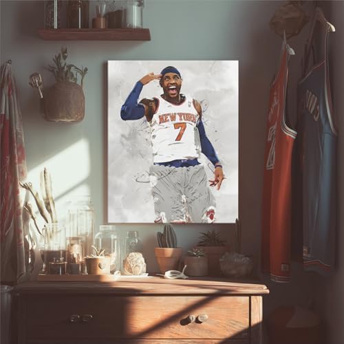 Carmelo Anthony Basketball Canvas Wall Art, Sports Player Poster, 8x10 Inch | Abstract splash ink athletic artwork, motivational sports wall decor for teen boys room, bedroom, living room, gym or office