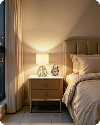 Gold Table Lamp with Pleated Lampshade, 12.6" Small Bedside Lamp