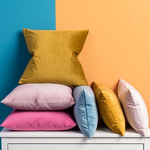 Velvet Throw Pillow Covers 18x18 set of 2 for Couch Bed Sofa,Mustard Yellow