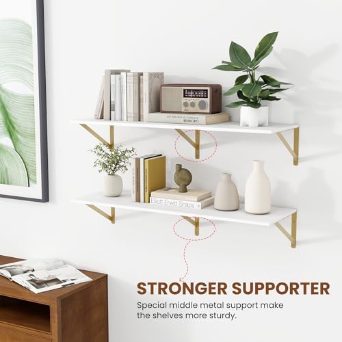 Heimlove 36W x 12D Deep Floating Shelves Set of 2 White & Gold