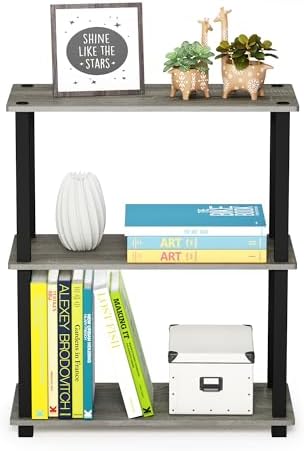 Furinno TURN-S-TUBE Storage Shelves Set of 2, 3-Tier Book Shelf, Corner Shelf, Toolless Open Shelves, Square Tubes, for Organization and Storage, Living Room, Garage, Home Office, French Oak