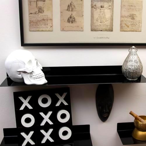 36x12 in Metal Floating Shelf Black Gloss Wall Mounted - Made in The USA - Bedroom, Living Room, Bathroom, Kitchen