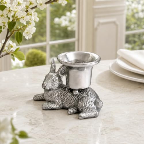 Arthur Court Aluminum Bunny Candle Holder - Elegant Taper Candlestick for Easter Decor - 2.25 inch Tall x 3.5 inch Wide