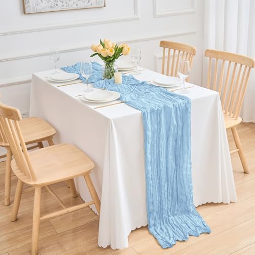 16 Pack Baby Blue Cheesecloth Table Runner 21.5 x 120 Inches Boho Gauze Table Runners 10FT Long Cheese Cloth Table Runner for Bridal Shower Baby Shower Birthday Party Wedding Decor