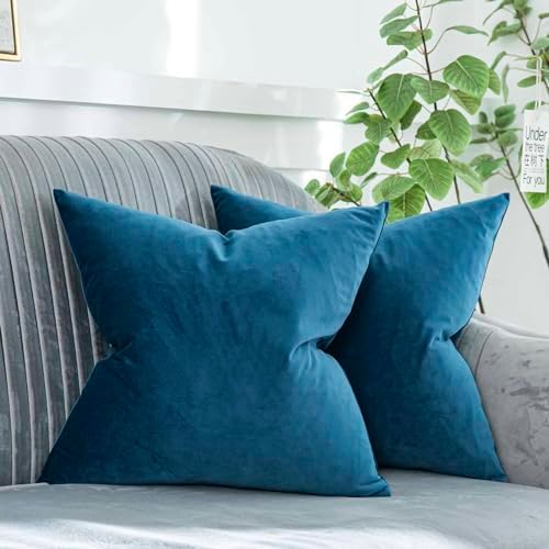 Light Navy Decorative Velvet Throw Pillow Covers 28x28 inch Set of 2 with Zipper Luxury Soft Solid Square Cushion Covers Case for Sofa Couch Bed Living Room