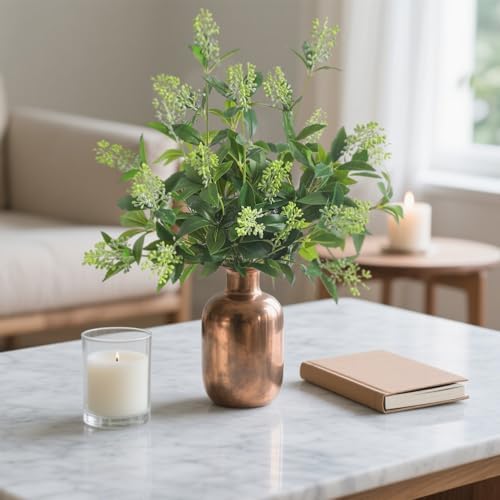 6 Pcs Artificial Greenery Stems, Realistic Faux Eucalyptus Branches Plants for Vase Decor, Wedding Centerpieces, Farmhouse Home Party Decor, Bendable Stems & No Fade (Green)