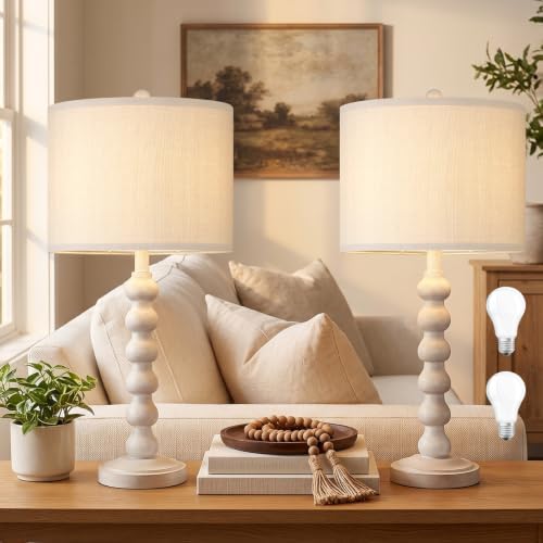 Lovlast 27" Farmhouse Modern Off White Table Lamps for Living Room Bedroom