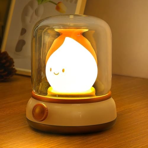 VoMii Ghost Campfire Desk Lamp Cute, Small Bedside Table Lamp Dimmable, 2 Modes Warm Night Light with Timer, Cordless Rechargeable Battery Night Light for Kids Teens, Vintage Ambient Light