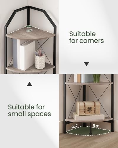 CHOEZON 4-Tier Corner Shelf, Industrial Corner Bookshelf, 47.6" Corner Storage Stand, Plant Stand Display Shelf, Corner Bookcase for Bedroom, Living Room, Home Office, Greige and Black TCJ09BG