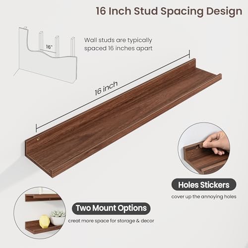 Axeman Picture Ledge Shelf, 36 Inch Walnut Floating Shelves Set of 3