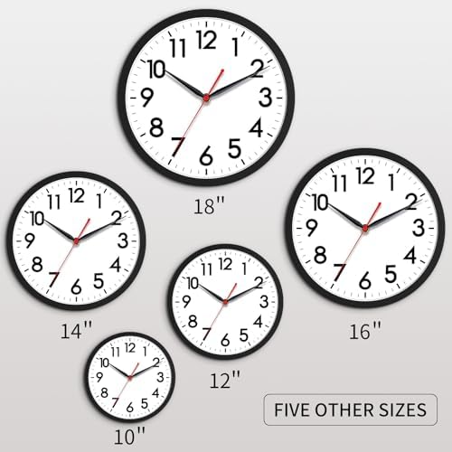 AKCISOT 18 Inch Wall Clock, Silent Battery Operated Analog Clock, Black | Large Size | Living Room | Kitchen | Classroom | Office | Easy to Read Numbers