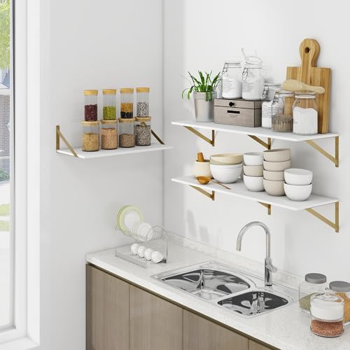 Heimlove 36W x 12D Deep Floating Shelves Set of 2 White & Gold