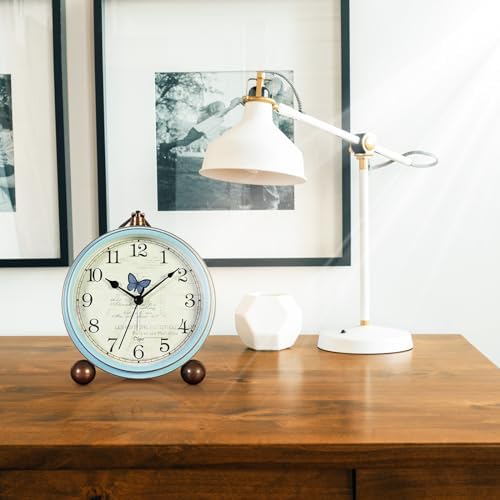 Maxspace 5.2in Analog Clock, Retro Silent Desk Clock Non-Ticking & Battery Operated with Quartz Movement,Clock Decor for Bedroom Living Room