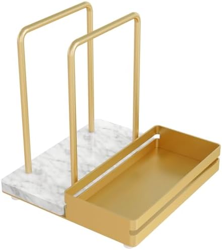 STWWO Marble Napkin Holder with Salt and Pepper Shakers Caddy, Gold