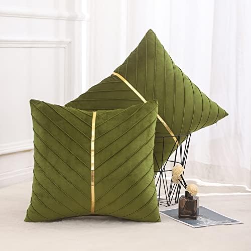 Velvet Throw Pillow Covers 26x26 Pack of 2 Gold Decor Olive Green
