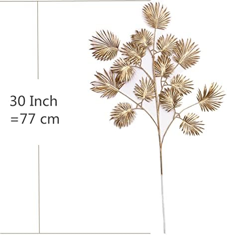 Artificial Golden Plants for Christmas Decor, Tall 30 Inch Faux Palm Leaves Plastic Fan Leaf Fake Tropical Monstera Tree for Indoor Outdoor Wedding Party Big Vase Filler DIY Decoration - Gold 2 Pack