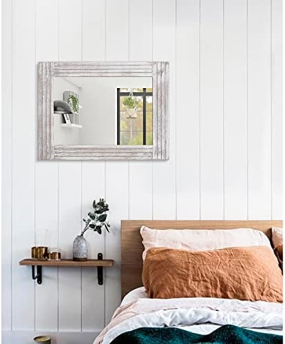 Mirrors for Wall Rustic Wooden Frame Rectangle Mirror Vintage Hanging Mirror for Bedroom Bathroom Living Room Farmhouse Wall Decor White Large 20" x 16 "
